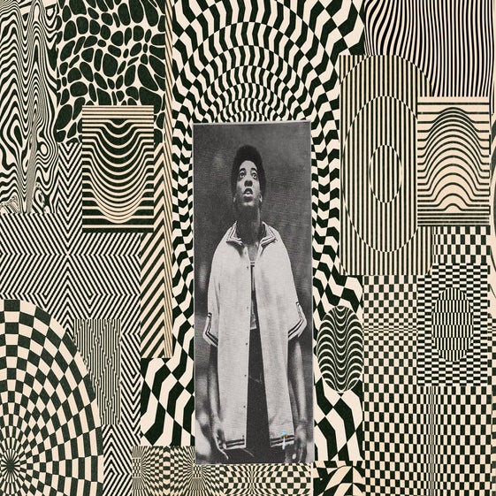 Image of person with psychedelic optical illusions around them