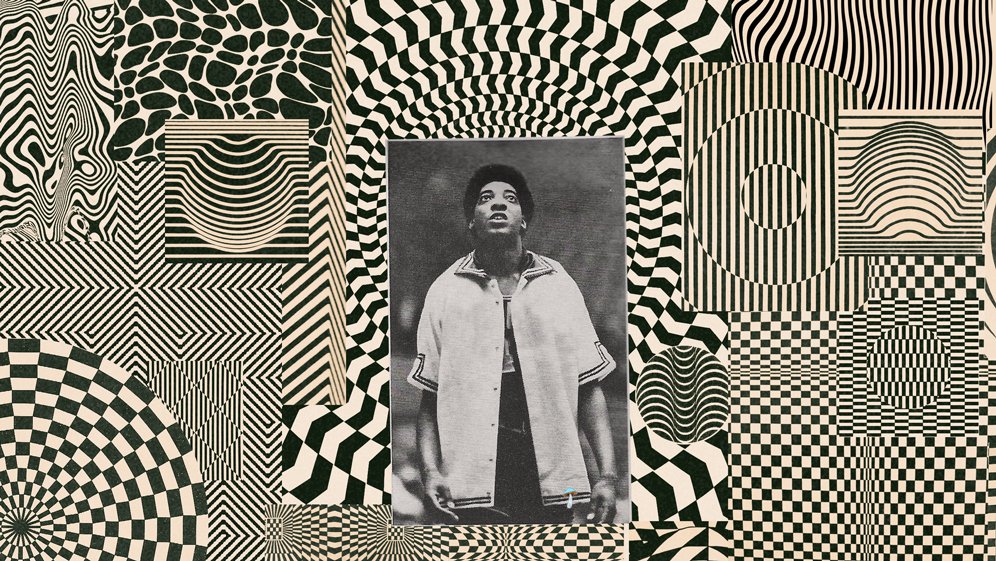 Image of person with psychedelic optical illusions around them